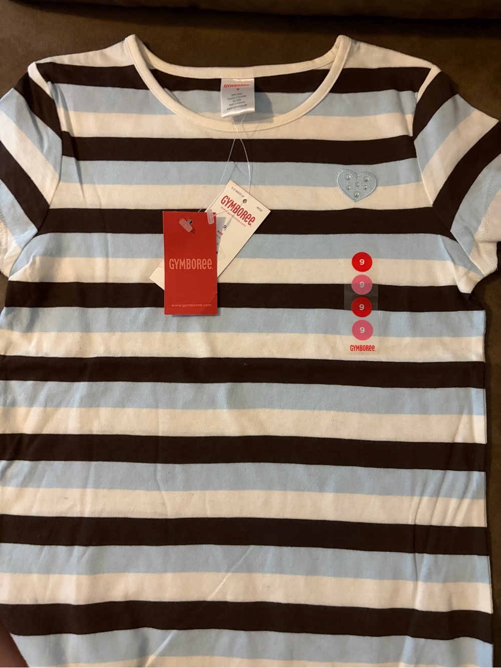 NWOT Gymboree Girls' Light Blue, White & Brown Striped Tee
